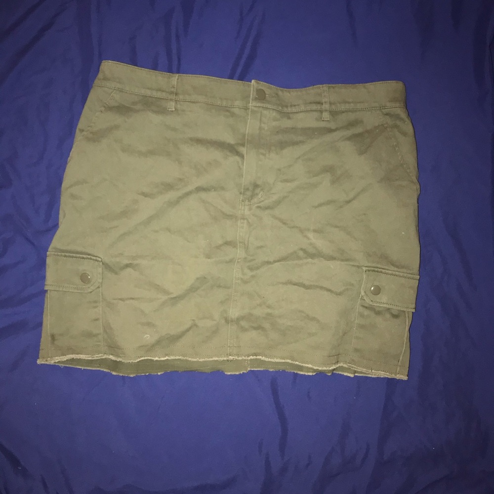 Olive Green Denim Mini Skirt